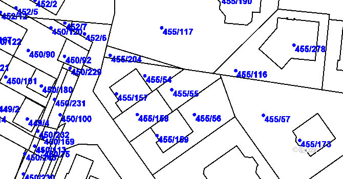 Parcela st. 455/55 v KÚ Kníničky, Katastrální mapa