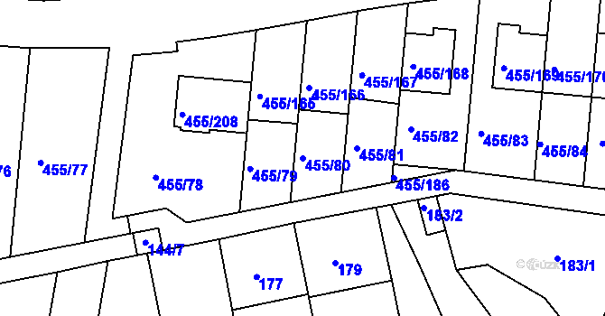 Parcela st. 455/80 v KÚ Kníničky, Katastrální mapa
