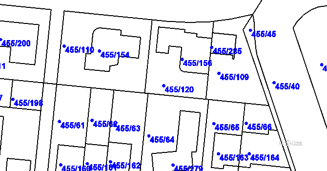 Parcela st. 455/120 v KÚ Kníničky, Katastrální mapa