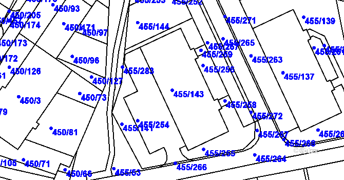 Parcela st. 455/143 v KÚ Kníničky, Katastrální mapa