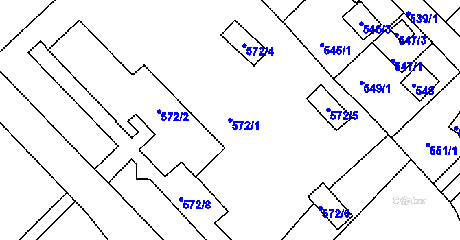 Parcela st. 572/1 v KÚ Kníničky, Katastrální mapa