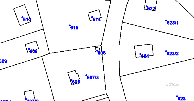 Parcela st. 606 v KÚ Kníničky, Katastrální mapa