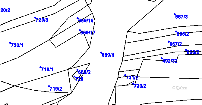 Parcela st. 669/1 v KÚ Kníničky, Katastrální mapa