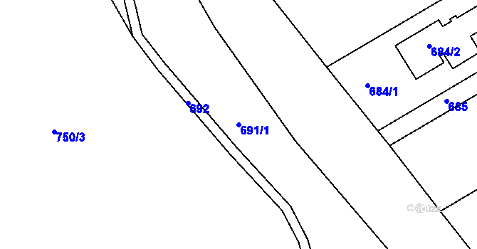 Parcela st. 691/1 v KÚ Kníničky, Katastrální mapa