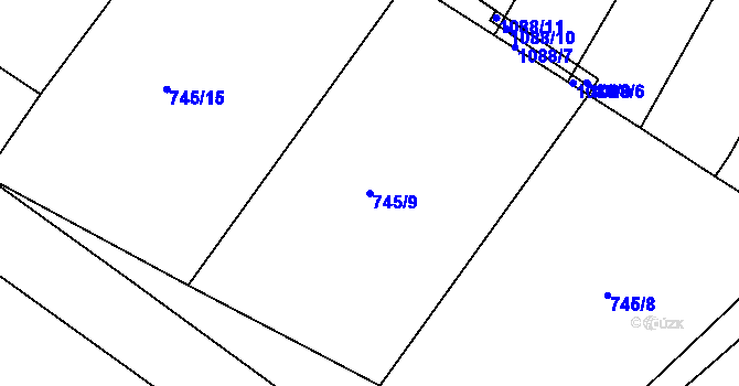 Parcela st. 745/9 v KÚ Kníničky, Katastrální mapa