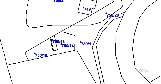 Parcela st. 750/1 v KÚ Kníničky, Katastrální mapa