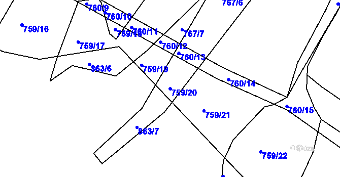 Parcela st. 759/20 v KÚ Kníničky, Katastrální mapa