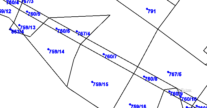 Parcela st. 760/7 v KÚ Kníničky, Katastrální mapa