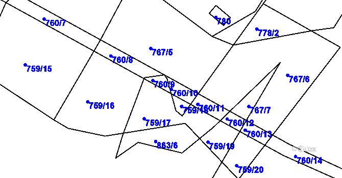 Parcela st. 760/10 v KÚ Kníničky, Katastrální mapa