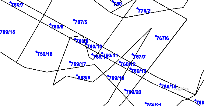 Parcela st. 760/11 v KÚ Kníničky, Katastrální mapa