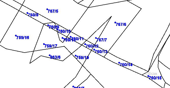 Parcela st. 760/12 v KÚ Kníničky, Katastrální mapa
