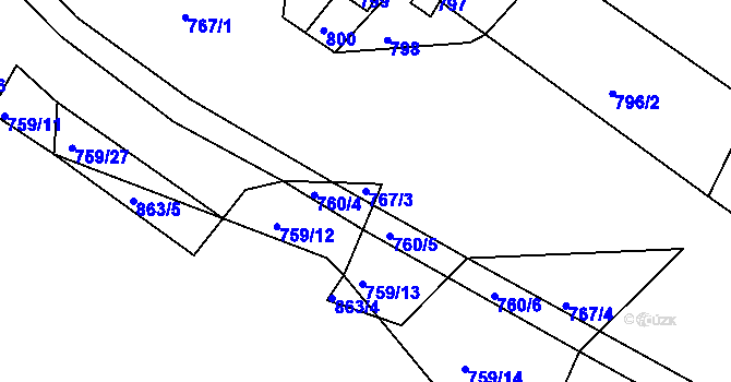 Parcela st. 767/3 v KÚ Kníničky, Katastrální mapa