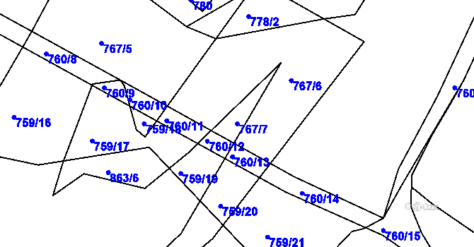 Parcela st. 767/7 v KÚ Kníničky, Katastrální mapa
