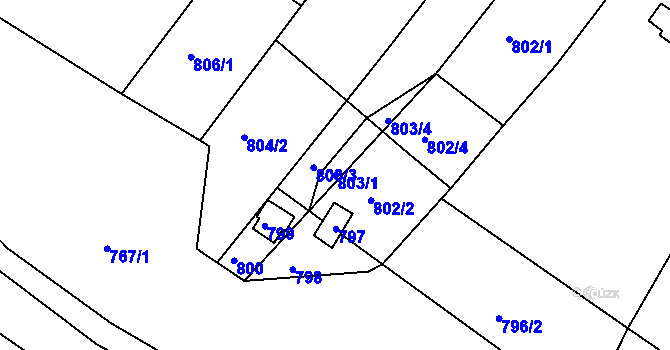 Parcela st. 803/1 v KÚ Kníničky, Katastrální mapa