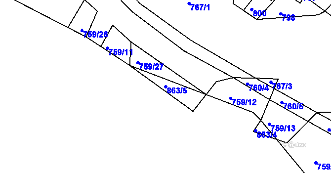 Parcela st. 863/5 v KÚ Kníničky, Katastrální mapa