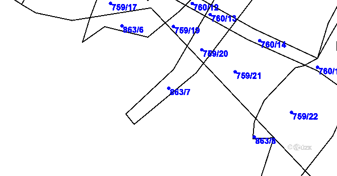 Parcela st. 863/7 v KÚ Kníničky, Katastrální mapa
