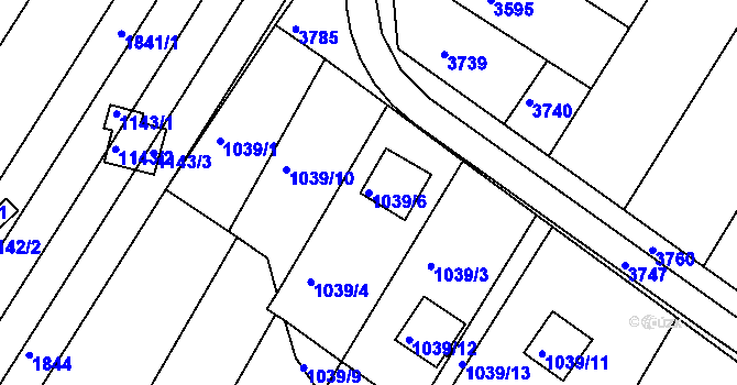 Parcela st. 1039/6 v KÚ Kníničky, Katastrální mapa