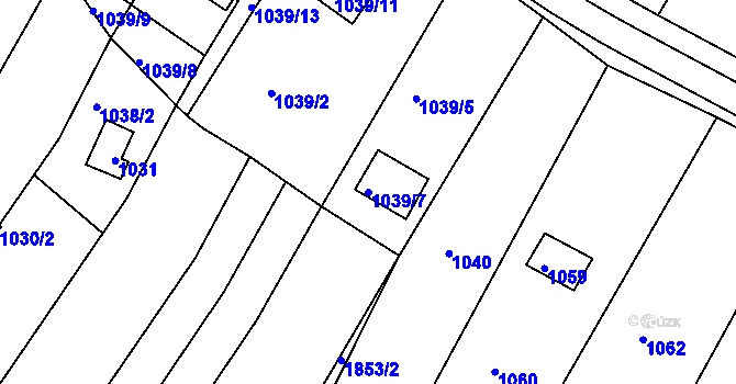 Parcela st. 1039/7 v KÚ Kníničky, Katastrální mapa