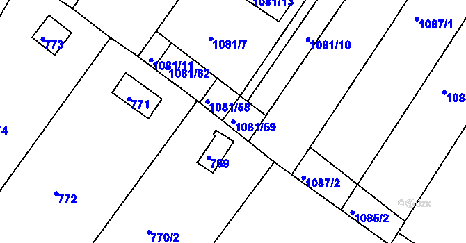 Parcela st. 1081/59 v KÚ Kníničky, Katastrální mapa
