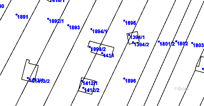 Parcela st. 1414 v KÚ Kníničky, Katastrální mapa