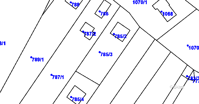Parcela st. 785/3 v KÚ Kníničky, Katastrální mapa