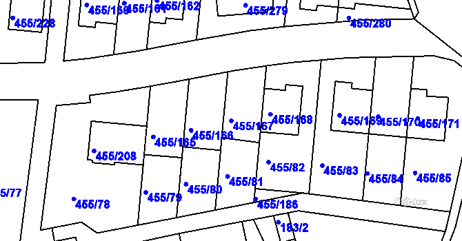 Parcela st. 455/167 v KÚ Kníničky, Katastrální mapa