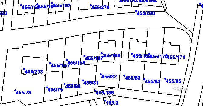 Parcela st. 455/168 v KÚ Kníničky, Katastrální mapa