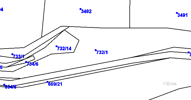 Parcela st. 732/1 v KÚ Kníničky, Katastrální mapa