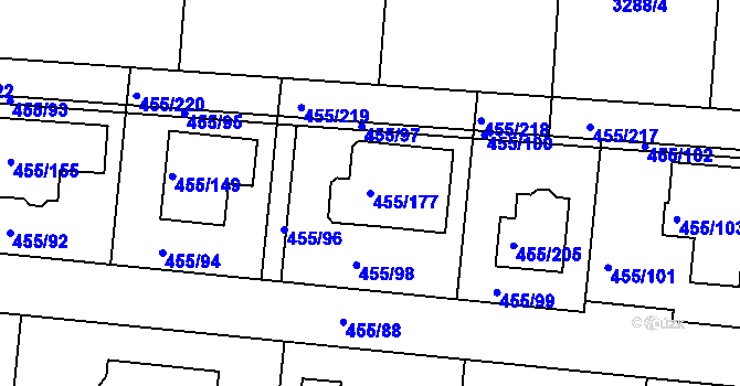 Parcela st. 455/177 v KÚ Kníničky, Katastrální mapa