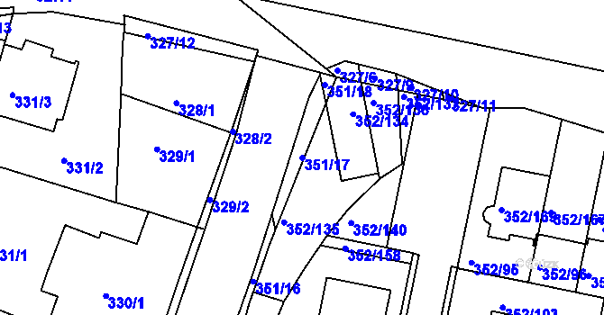 Parcela st. 351/17 v KÚ Kníničky, Katastrální mapa