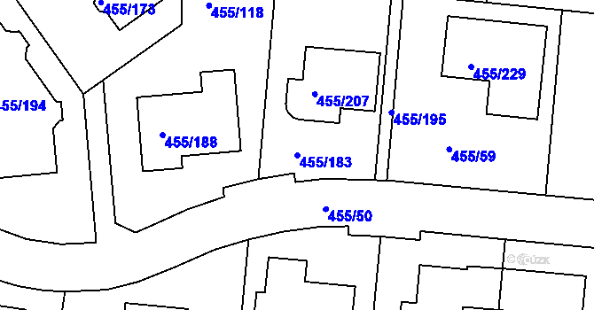 Parcela st. 455/183 v KÚ Kníničky, Katastrální mapa
