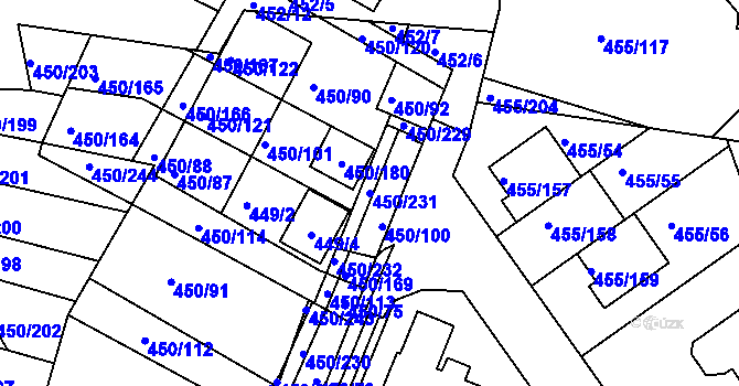 Parcela st. 450/231 v KÚ Kníničky, Katastrální mapa