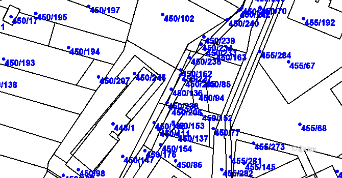 Parcela st. 450/136 v KÚ Kníničky, Katastrální mapa