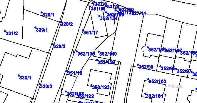 Parcela st. 352/140 v KÚ Kníničky, Katastrální mapa