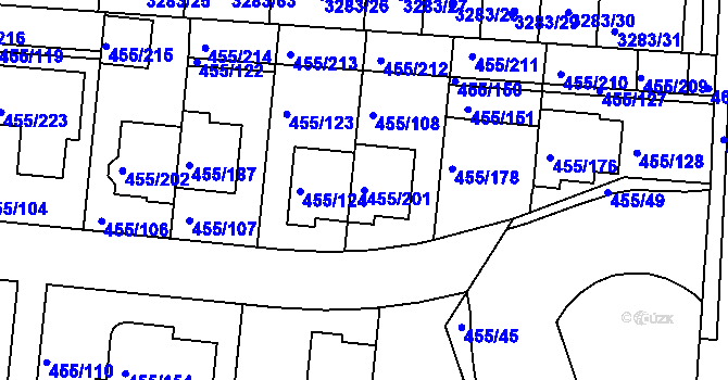 Parcela st. 455/201 v KÚ Kníničky, Katastrální mapa