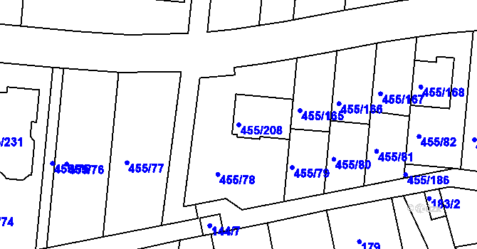 Parcela st. 455/208 v KÚ Kníničky, Katastrální mapa