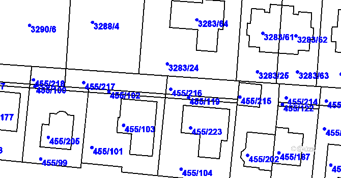 Parcela st. 455/216 v KÚ Kníničky, Katastrální mapa