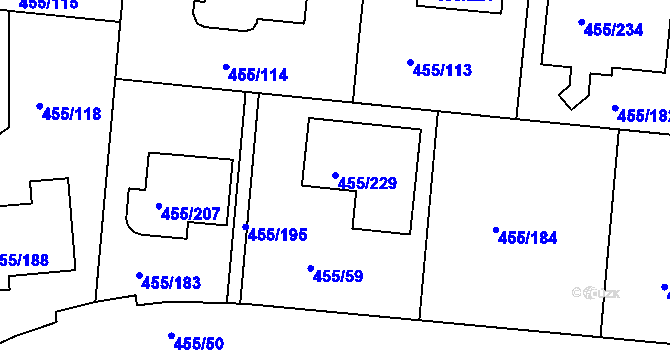 Parcela st. 455/229 v KÚ Kníničky, Katastrální mapa