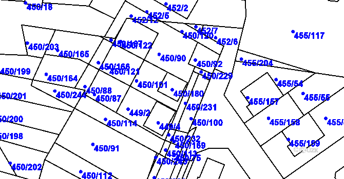Parcela st. 450/180 v KÚ Kníničky, Katastrální mapa