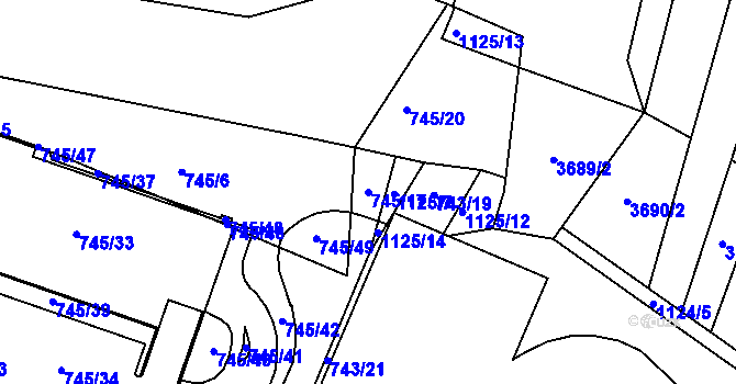 Parcela st. 745/17 v KÚ Kníničky, Katastrální mapa