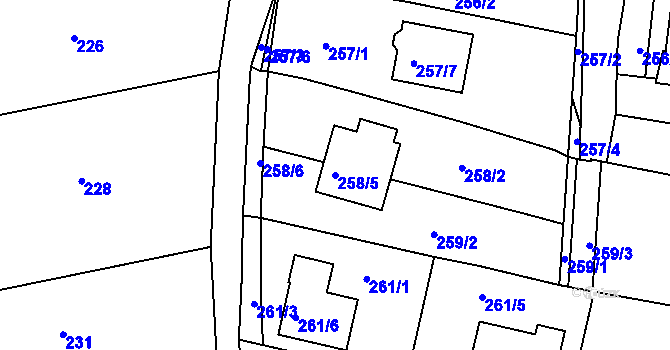Parcela st. 258/5 v KÚ Kníničky, Katastrální mapa
