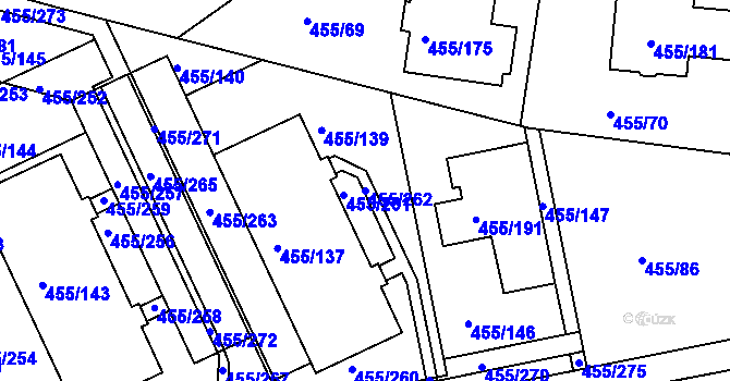 Parcela st. 455/262 v KÚ Kníničky, Katastrální mapa