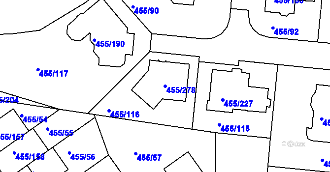 Parcela st. 455/278 v KÚ Kníničky, Katastrální mapa