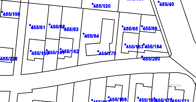 Parcela st. 455/279 v KÚ Kníničky, Katastrální mapa