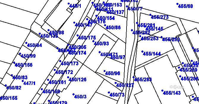 Parcela st. 450/171 v KÚ Kníničky, Katastrální mapa