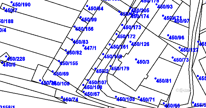 Parcela st. 450/159 v KÚ Kníničky, Katastrální mapa