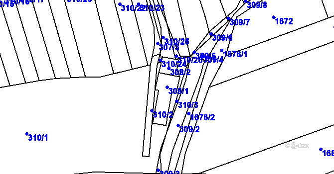 Parcela st. 308/1 v KÚ Kníničky, Katastrální mapa
