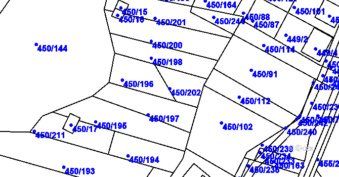 Parcela st. 450/202 v KÚ Kníničky, Katastrální mapa