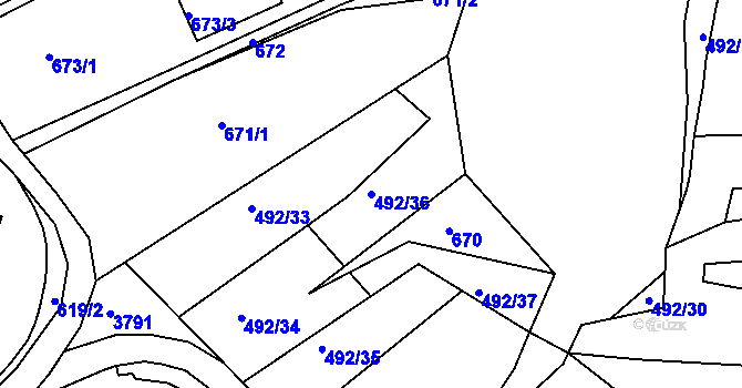 Parcela st. 492/36 v KÚ Kníničky, Katastrální mapa