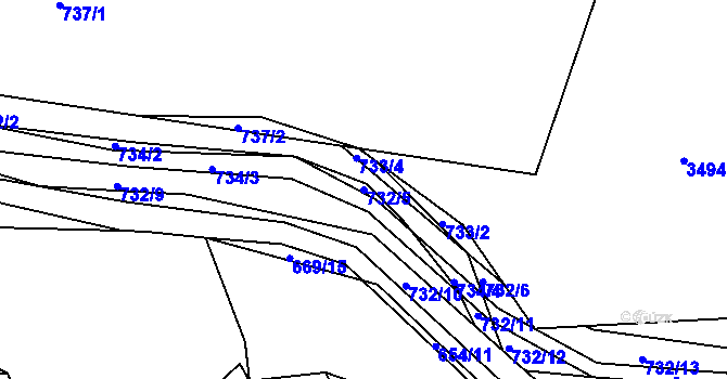 Parcela st. 732/5 v KÚ Kníničky, Katastrální mapa